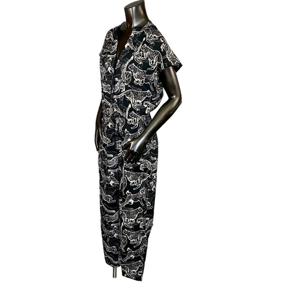 H&M Jumpsuit Black Tan Leopard Cheetah Print Women's Size 6 Lightweight Summer - Picture 4 of 9